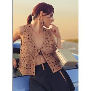 ZARA BEADED CROCHET VEST Brown Ref 3581/003
